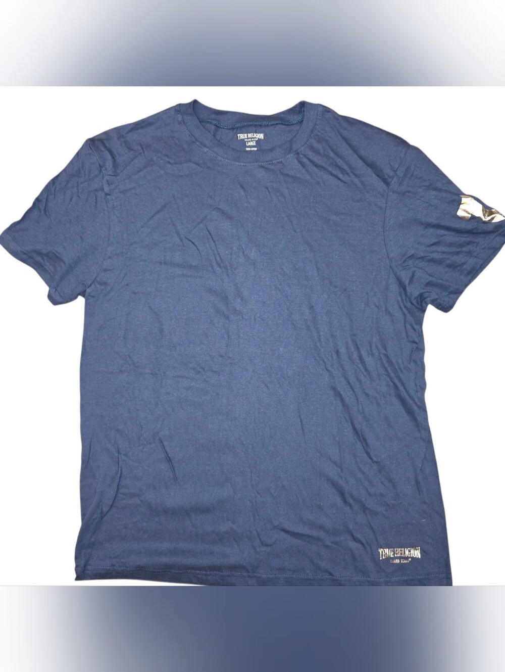True Religion Mens Blue Logo Crew Neck Short Sleeve Cotton Tee Size L